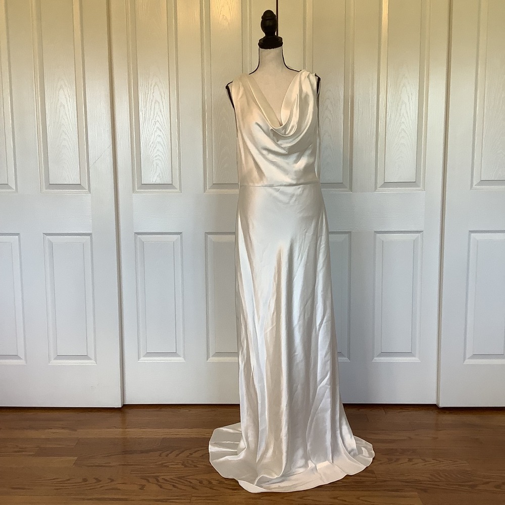 Milly Hammered Satin Cowl Neck Gown White Sleeveless Formal Dress Size 10 NWT